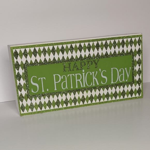 Collections‎ Green Glitter Happy St. Patrick's Day Wooden Tabletop Decor Sign - Picture 10 of 12